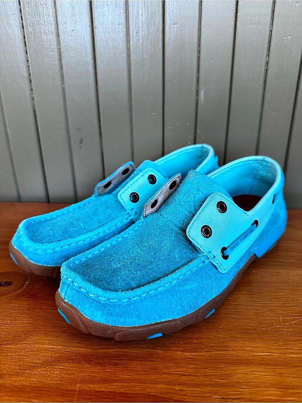 Twisted X Driving Moc Boat Shoes Turquoise Suede Leather size 7
